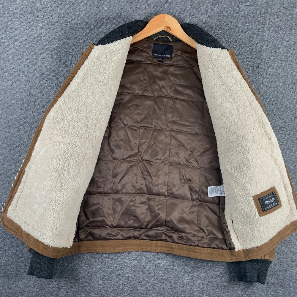 Banana Republic Bomber Jacket Men Small Brown Moleskin Sherpa Emmetex Italy